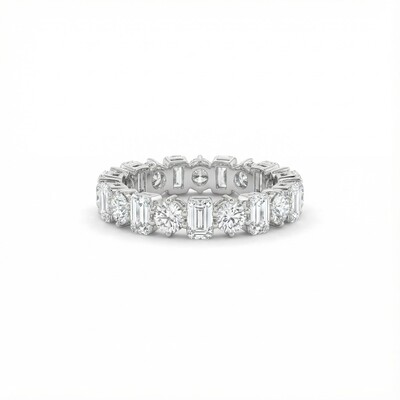 3mm/4mm Alternating Round and Emerald Cut VVS Moissanite Wedding Band