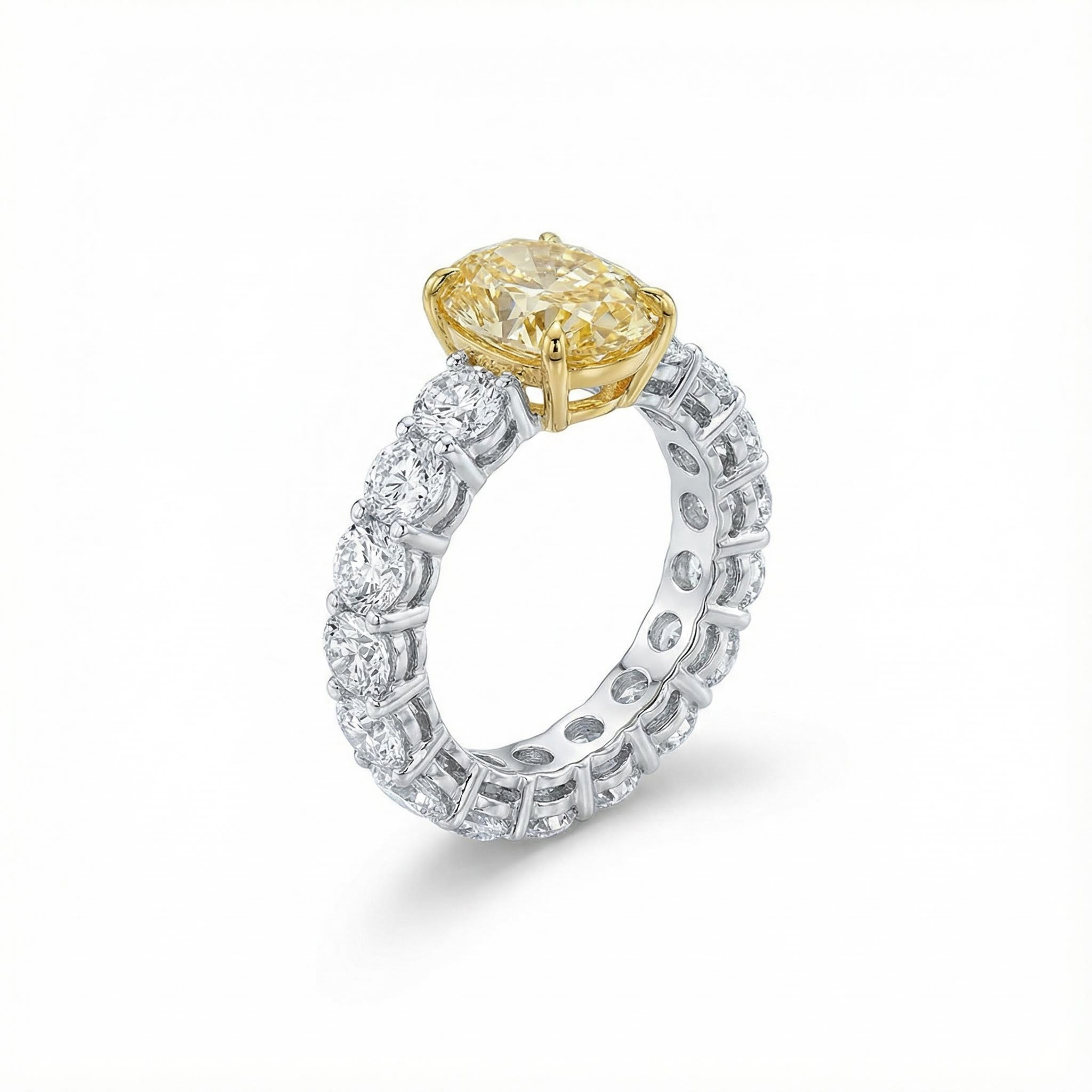 S925 Silver Yellow Oval Cut Diamond Pave Engagement Ring S925 Silver Yellow Oval Cut Diamond Pave Engagement Ring