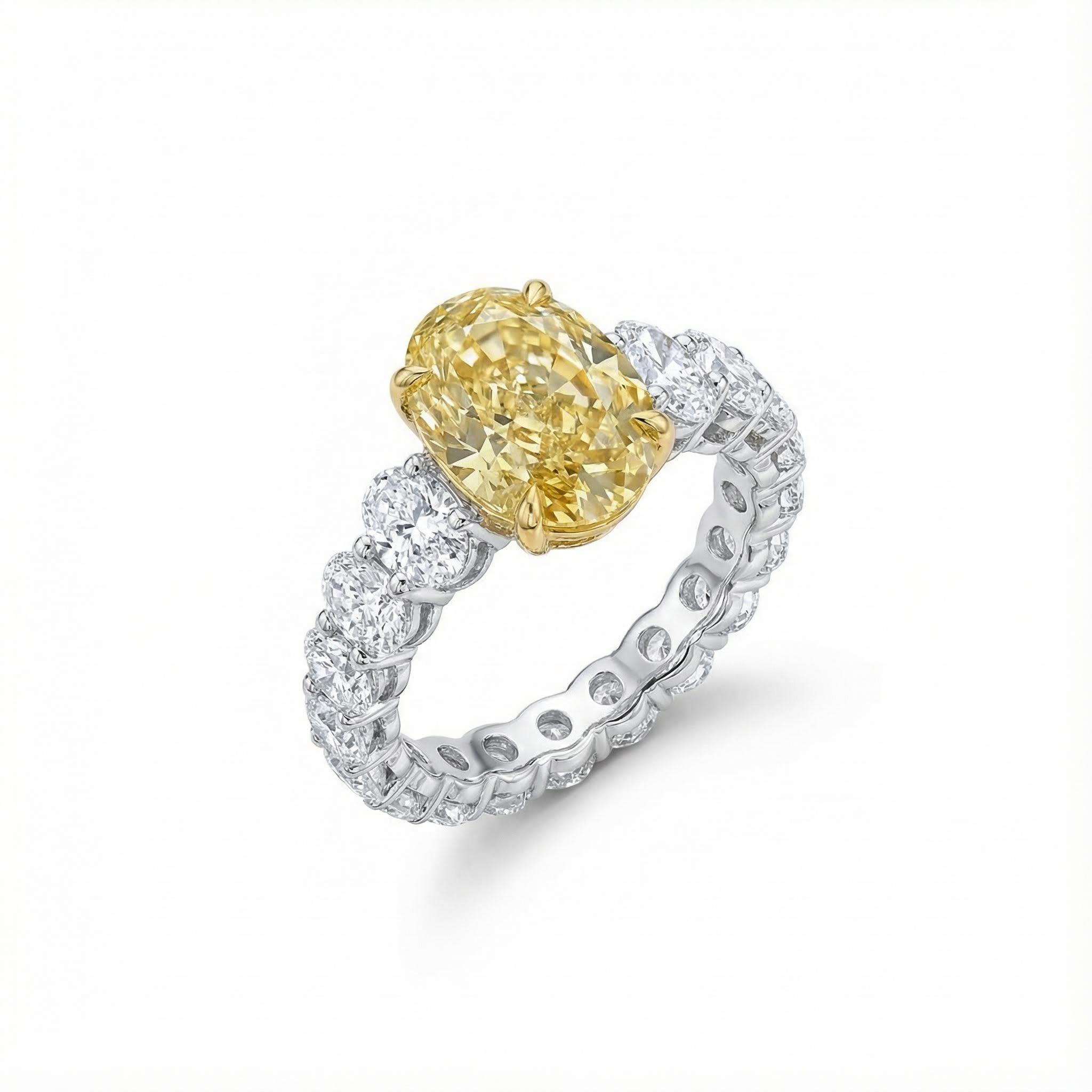 S925 Silver Yellow Oval Cut Diamond Pave Engagement Ring S925 Silver Yellow Oval Cut Diamond Pave Engagement Ring