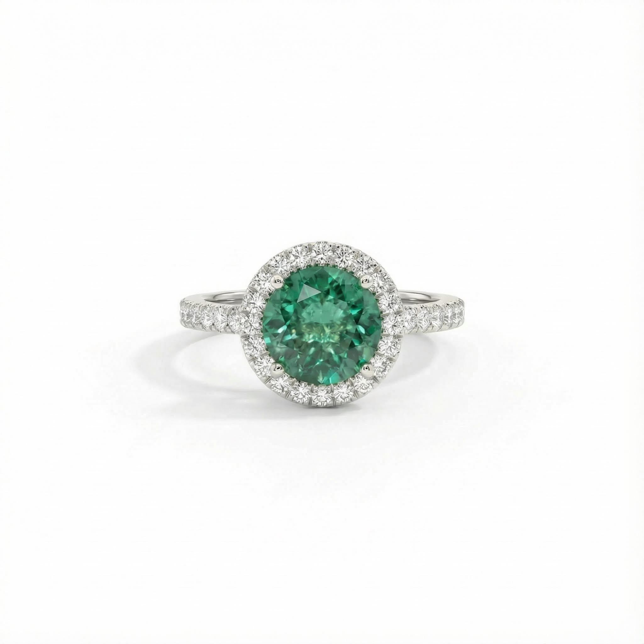 S925 Silver Emerald Round Cut Diamond Halo Engagement Ring S925 Silver Emerald Round Cut Diamond Halo Engagement Ring