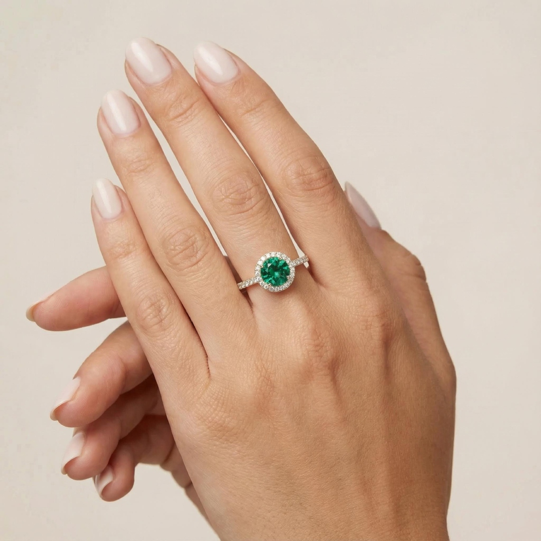 S925 Silver Emerald Round Cut Diamond Halo Engagement Ring S925 Silver Emerald Round Cut Diamond Halo Engagement Ring