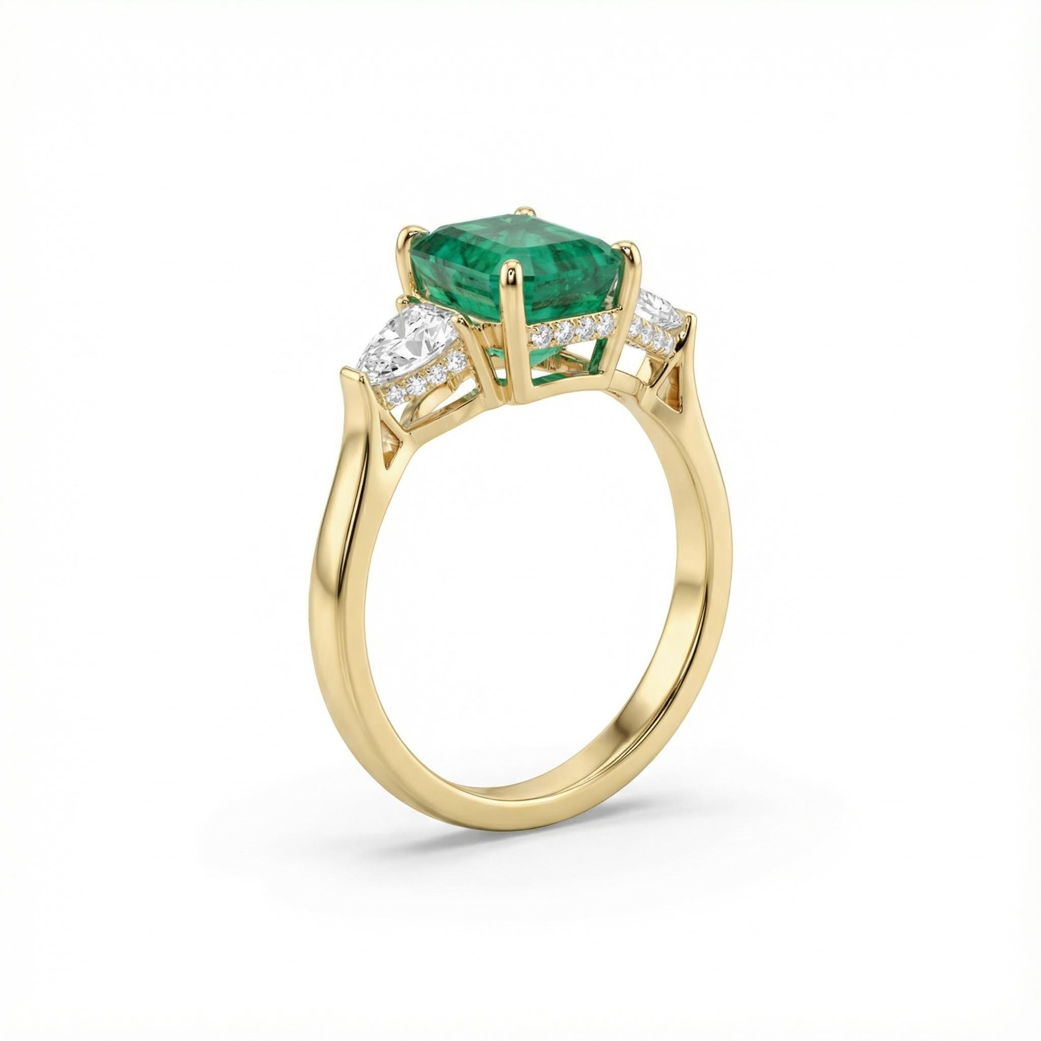 S925 Silver Emerald Diamond Three Stone Engagement Ring S925 Silver Emerald Diamond Three Stone Engagement Ring