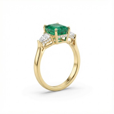S925 Silver Emerald Diamond Three Stone Engagement Ring