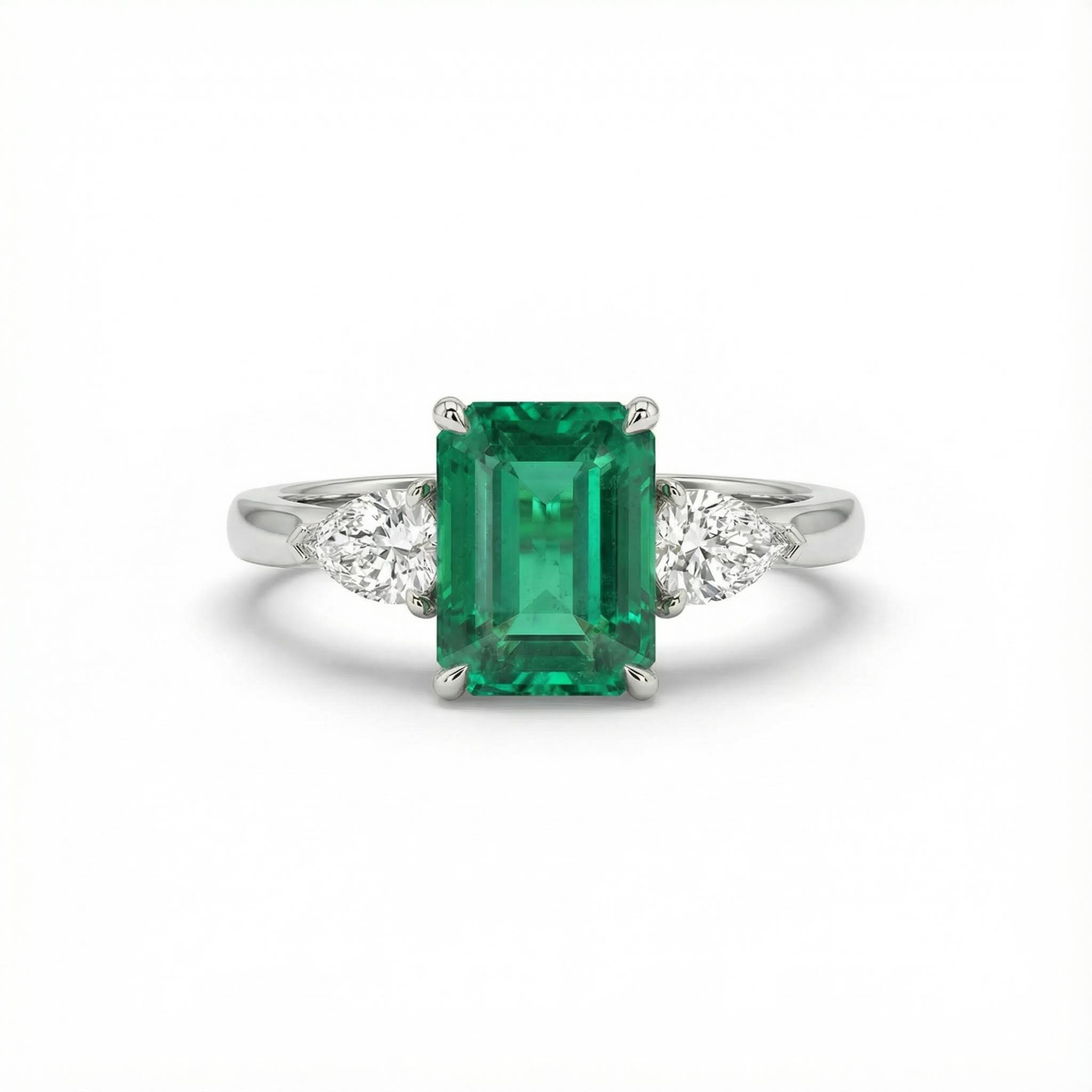 S925 Silver Emerald Diamond Three Stone Engagement Ring S925 Silver Emerald Diamond Three Stone Engagement Ring