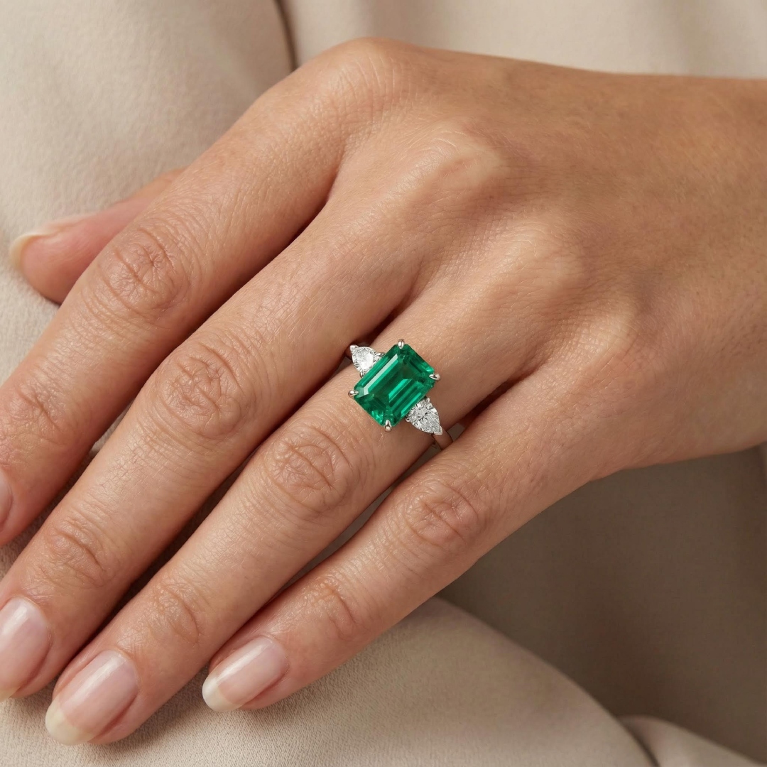 S925 Silver Emerald Diamond Three Stone Engagement Ring S925 Silver Emerald Diamond Three Stone Engagement Ring