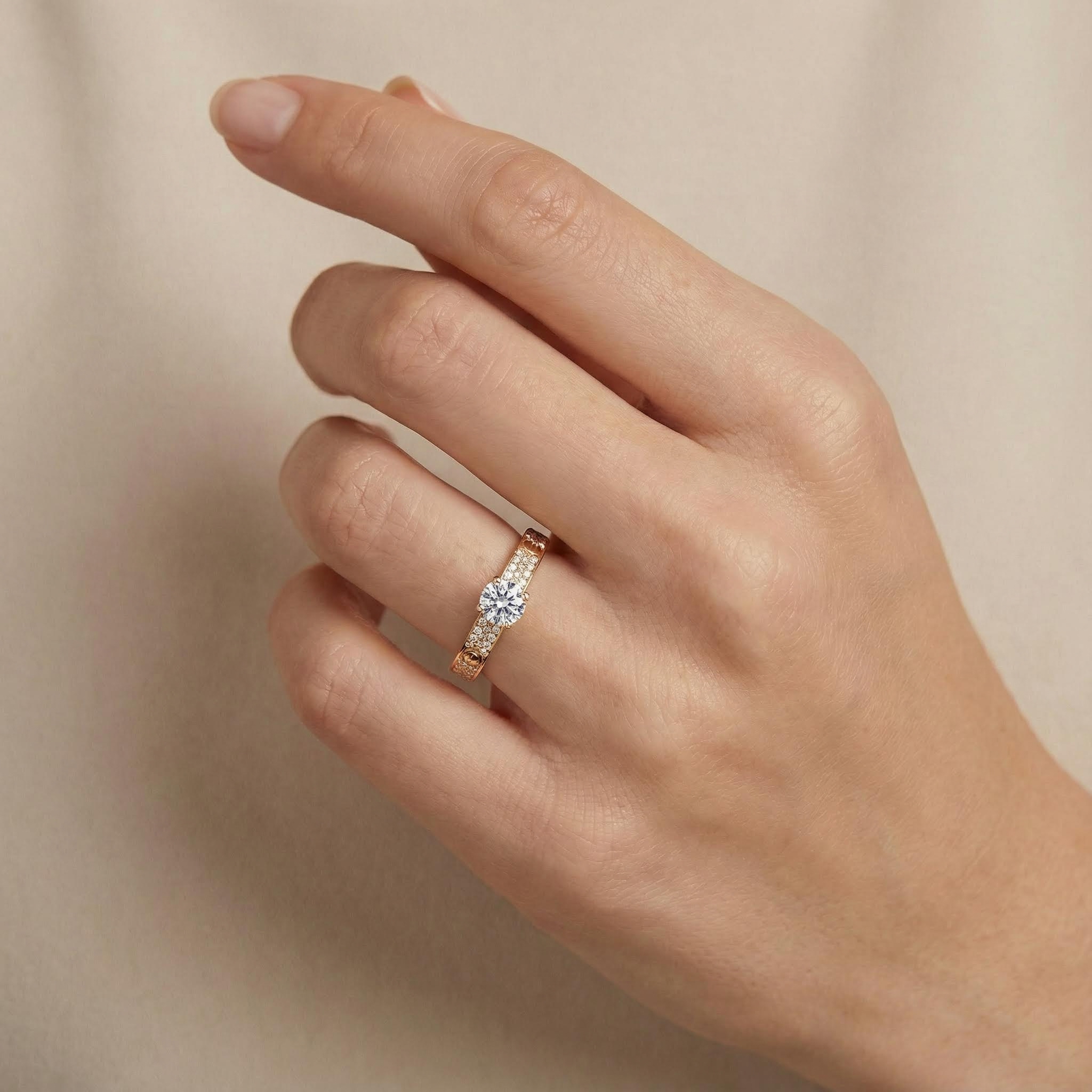 0.5CT Round Cut  VVS Moissanite S925 Silver Pave Engagement Ring