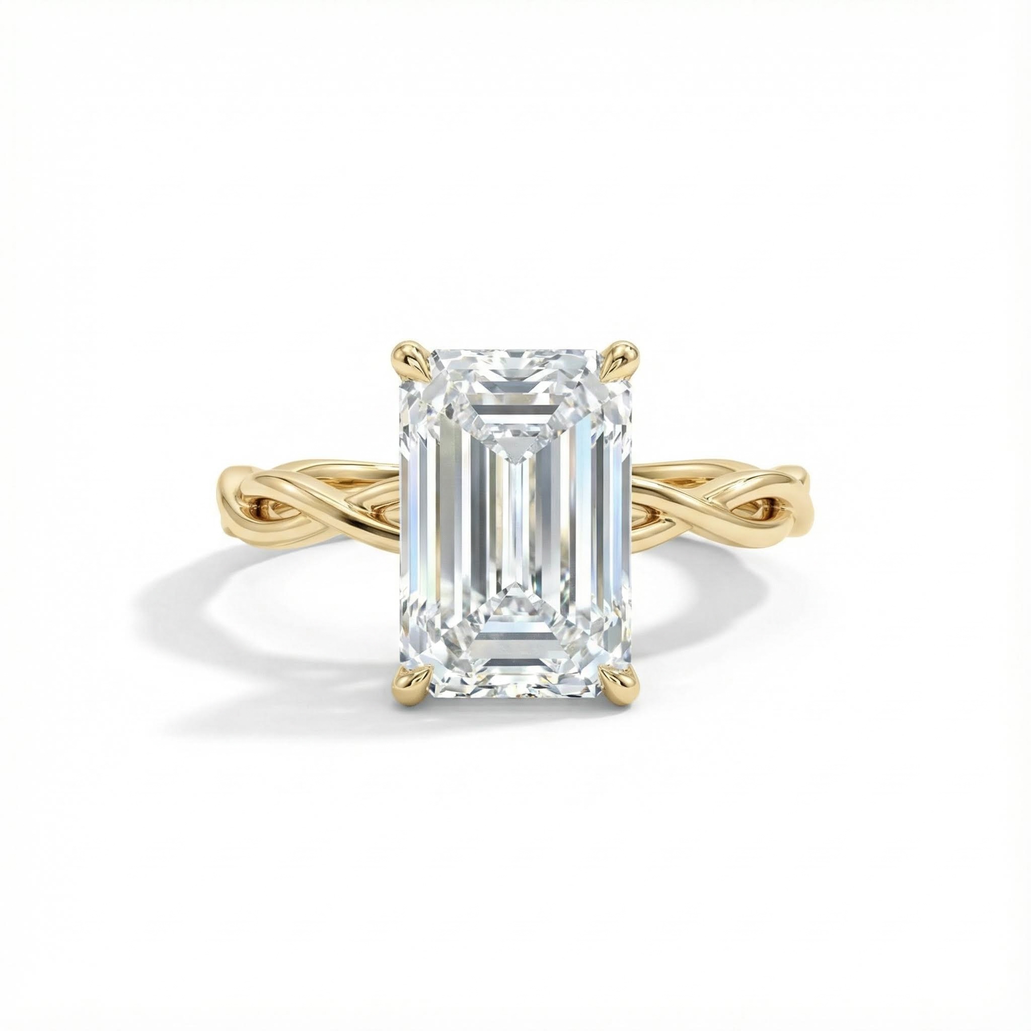 Emerald Cut VVS Moissanite Twisted Engagement Ring