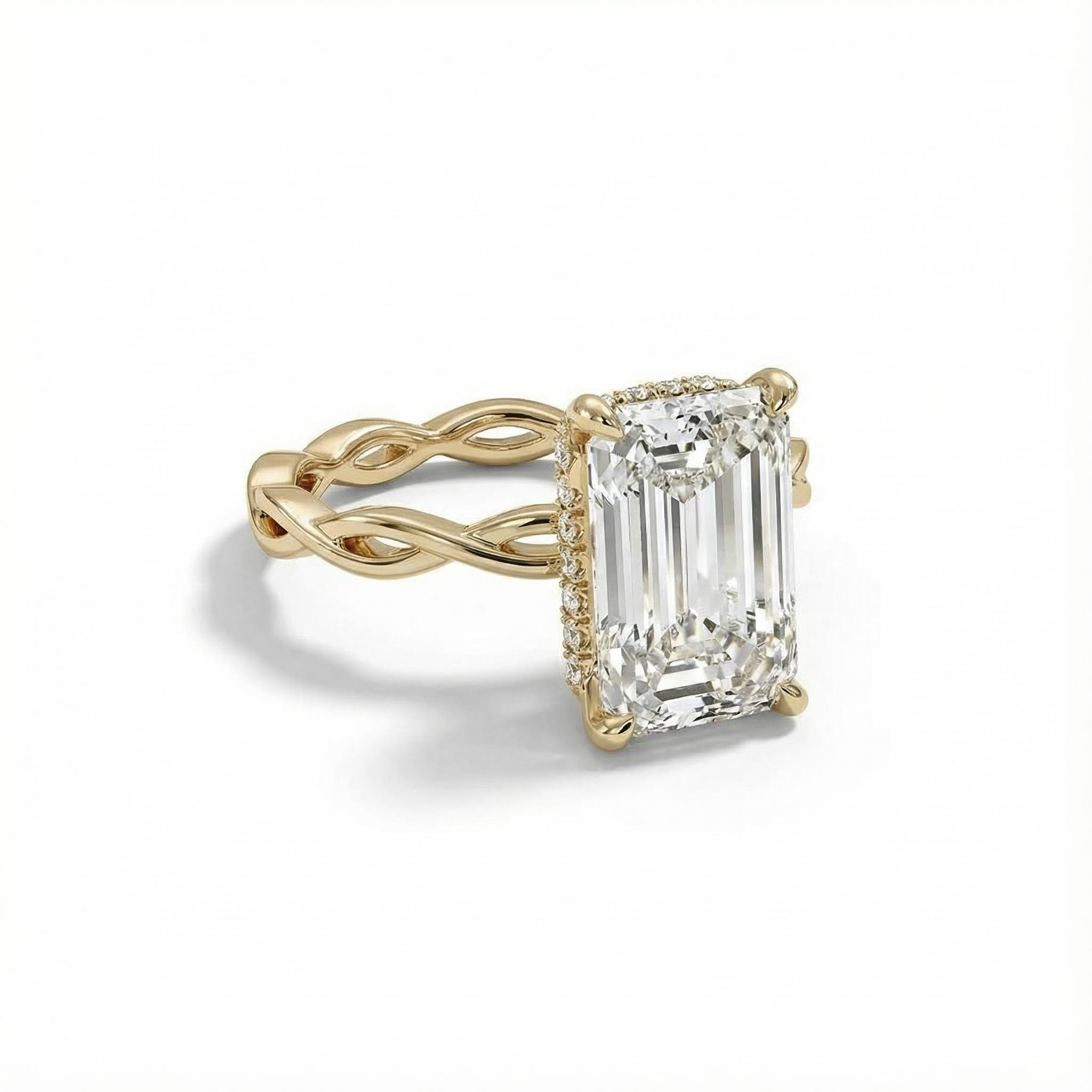 Emerald Cut VVS Moissanite Twisted Engagement Ring