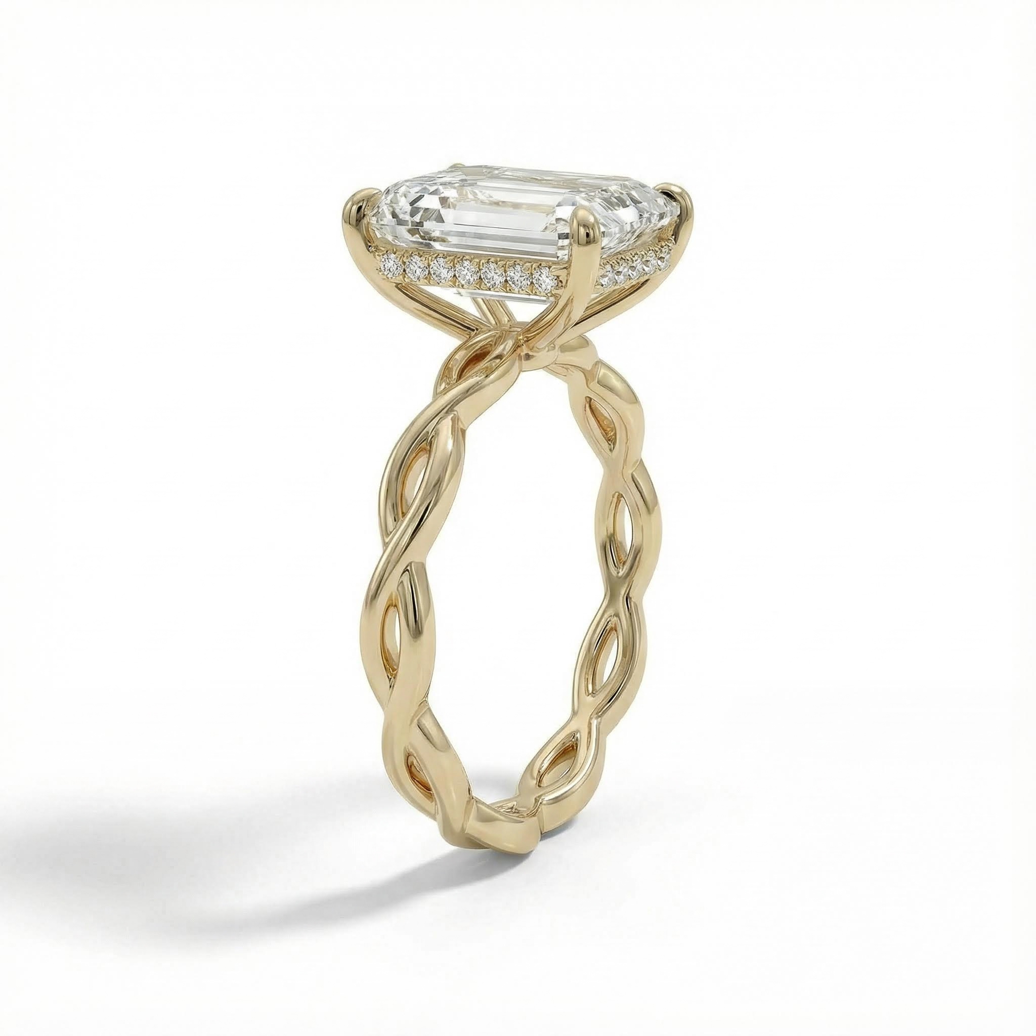 Emerald Cut VVS Moissanite Twisted Engagement Ring