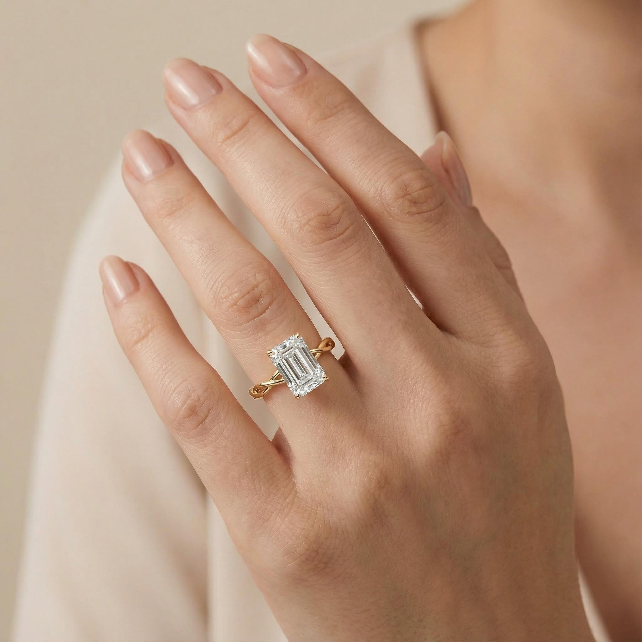 Emerald Cut VVS Moissanite Twisted Engagement Ring