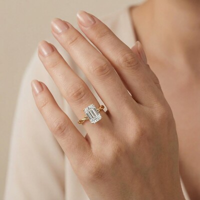 Emerald Cut VVS Moissanite Twisted Engagement Ring