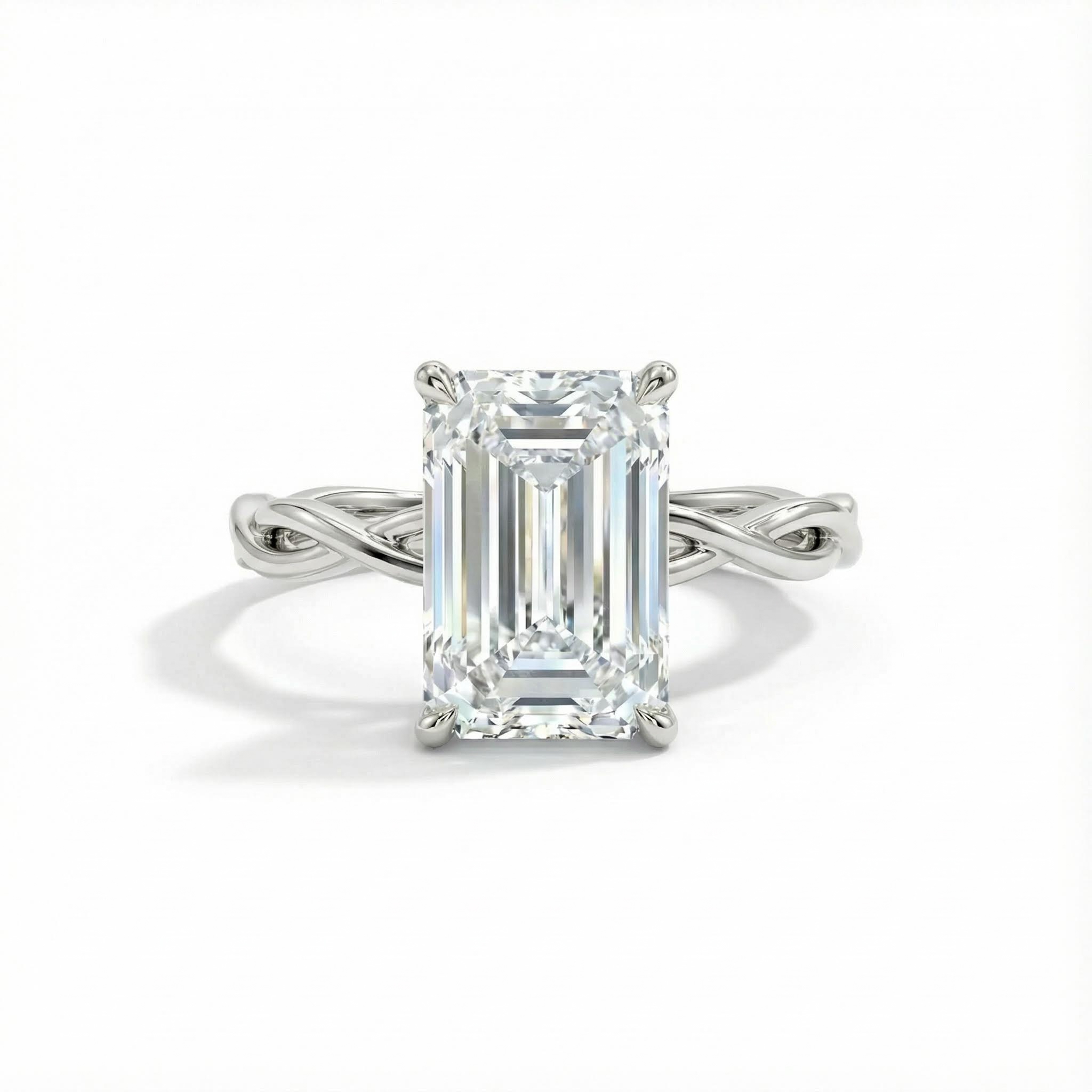 Emerald Cut VVS Moissanite Twisted Engagement Ring