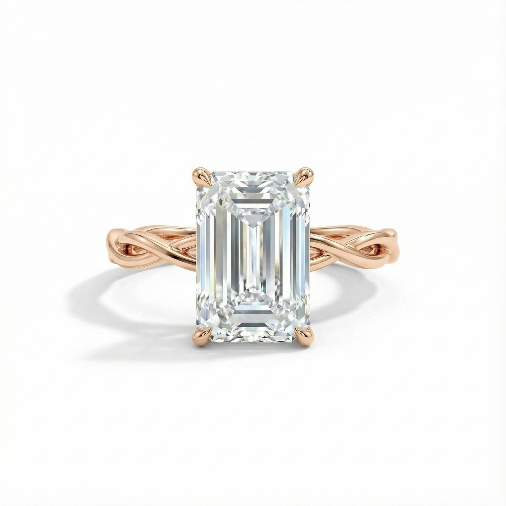 Emerald Cut VVS Moissanite Twisted Engagement Ring
