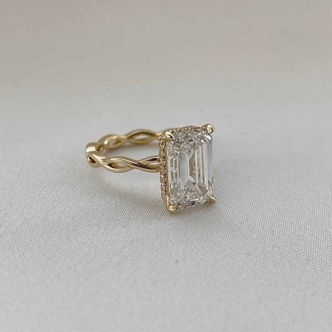 Emerald Cut VVS Moissanite Twisted Engagement Ring