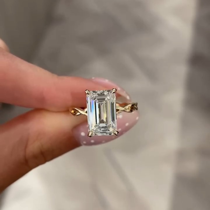 Emerald Cut VVS Moissanite Twisted Engagement Ring