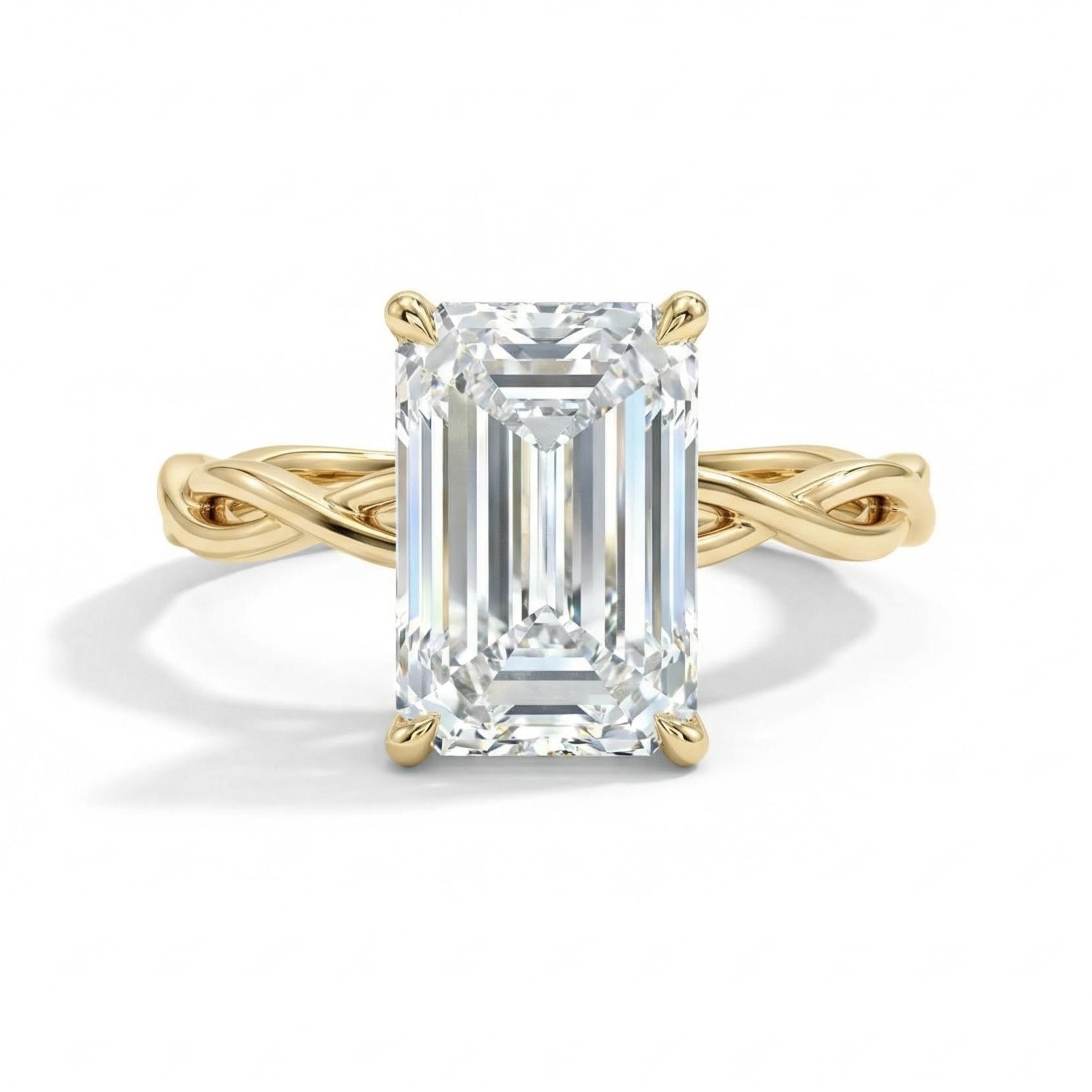 10.11ct. tw. Emerald Cut VVS Moissanite Twisted Engagement Ring