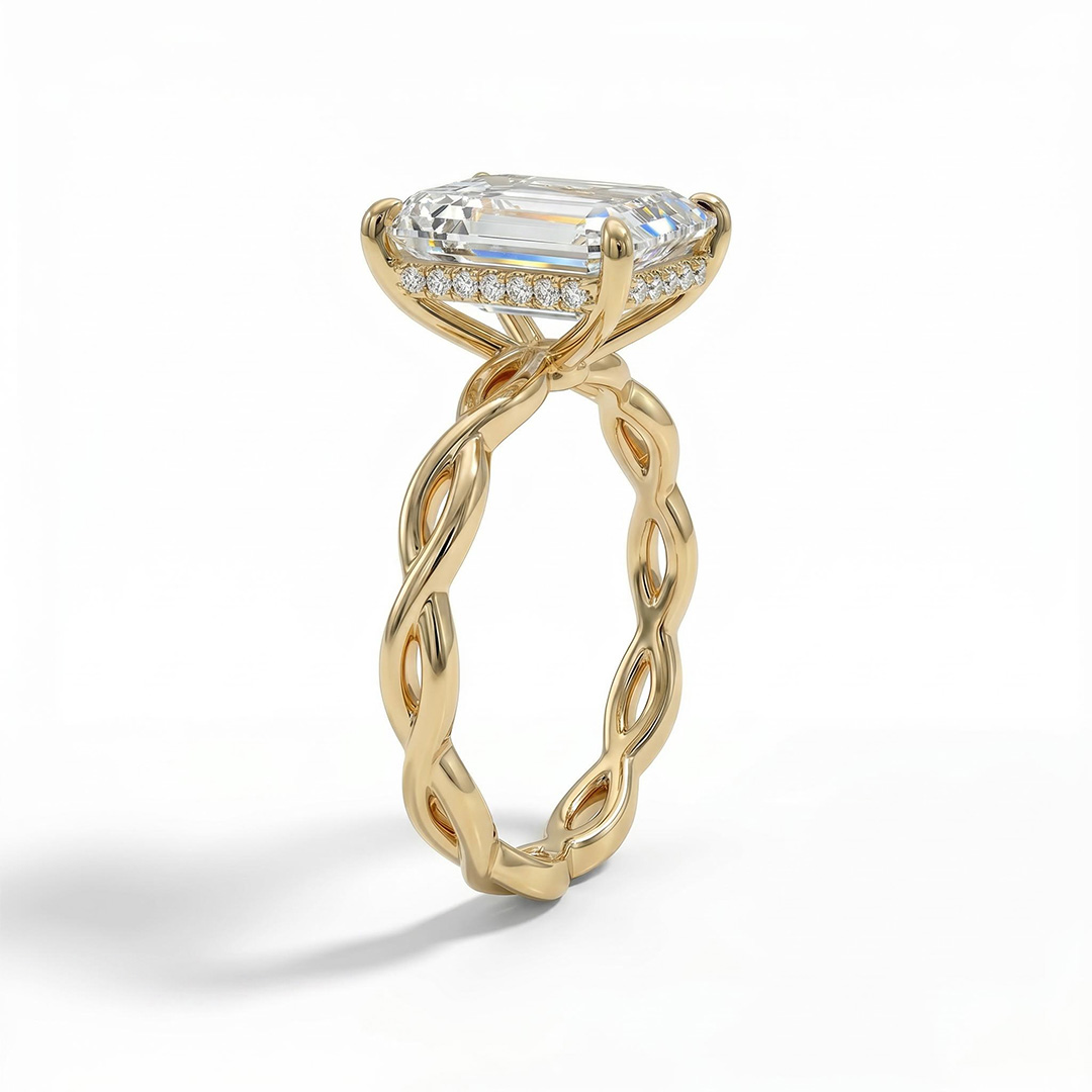 10.11ct. tw. Emerald Cut VVS Moissanite Twisted Engagement Ring