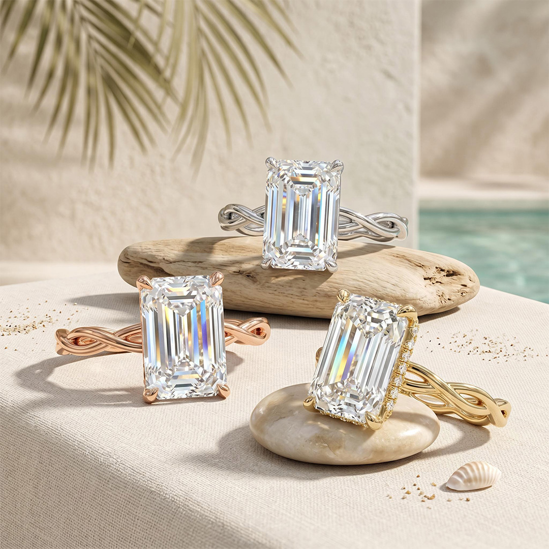 10.11ct. tw. Emerald Cut VVS Moissanite Twisted Engagement Ring