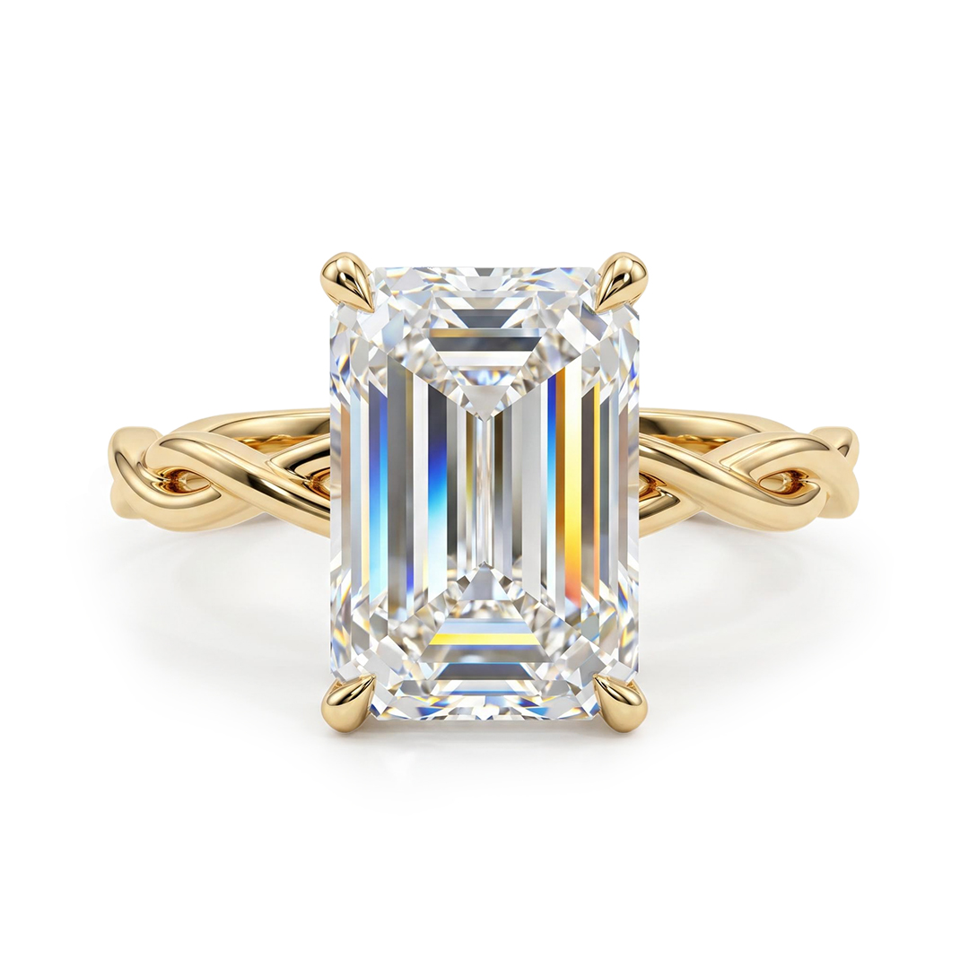 10.11ct. tw. Emerald Cut VVS Moissanite Twisted Engagement Ring