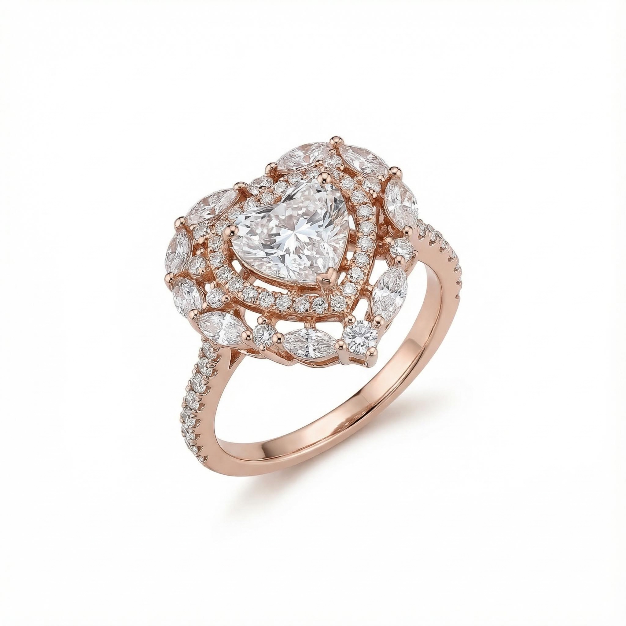 Heart Shaped VVS Moissanite Halo  Engagement Ring