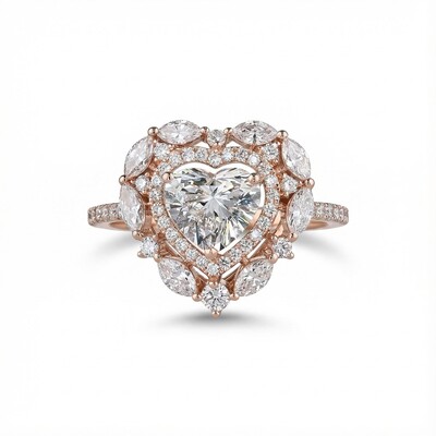 Heart Shaped VVS Moissanite Halo  Engagement Ring