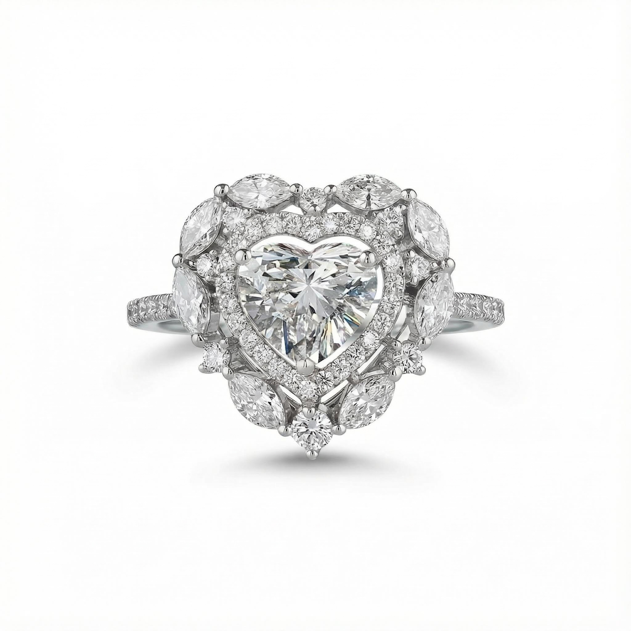Heart Shaped VVS Moissanite Halo  Engagement Ring