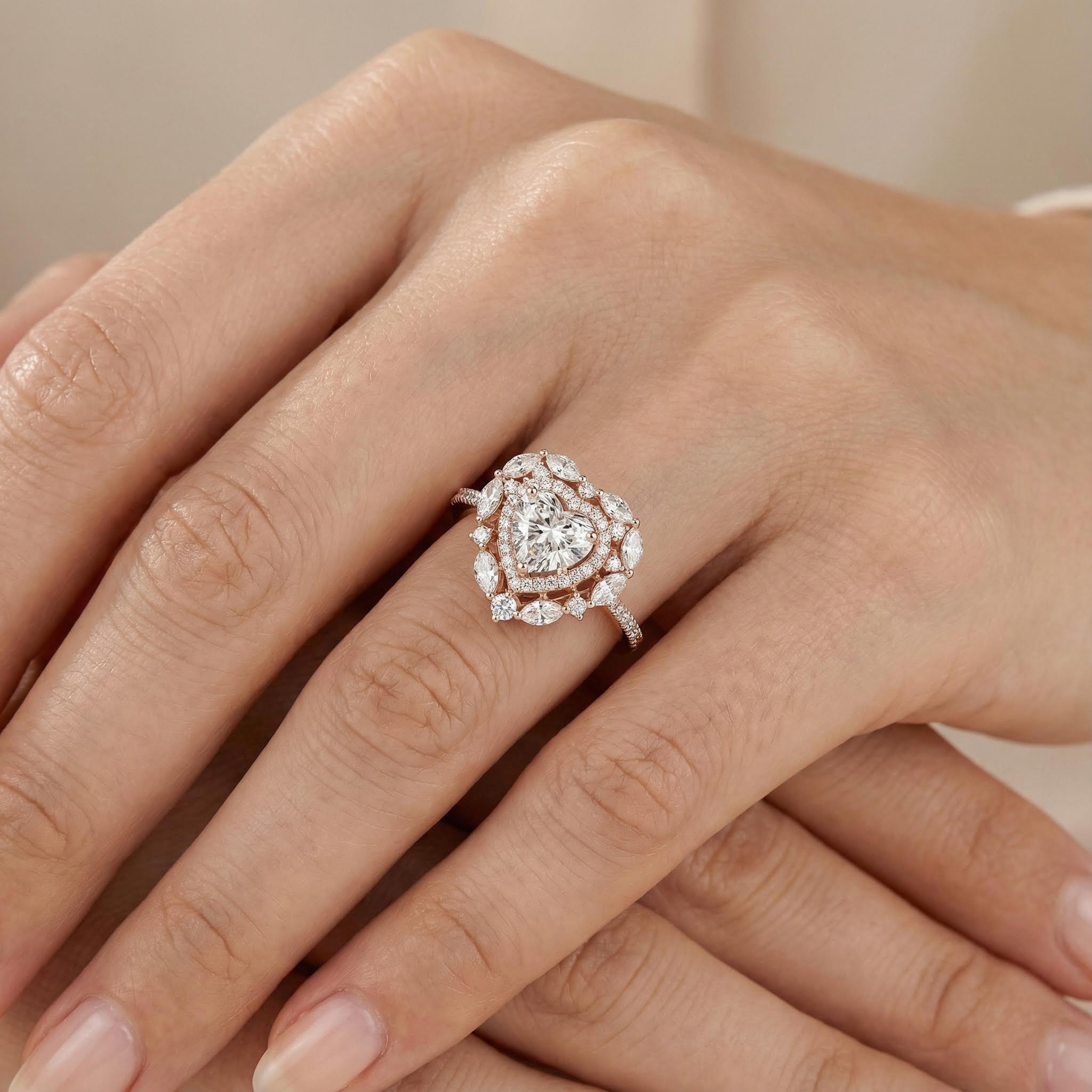 Heart Shaped VVS Moissanite Halo  Engagement Ring