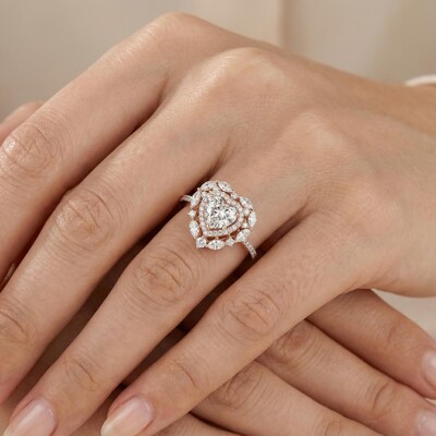 Heart Shaped VVS Moissanite Halo  Engagement Ring