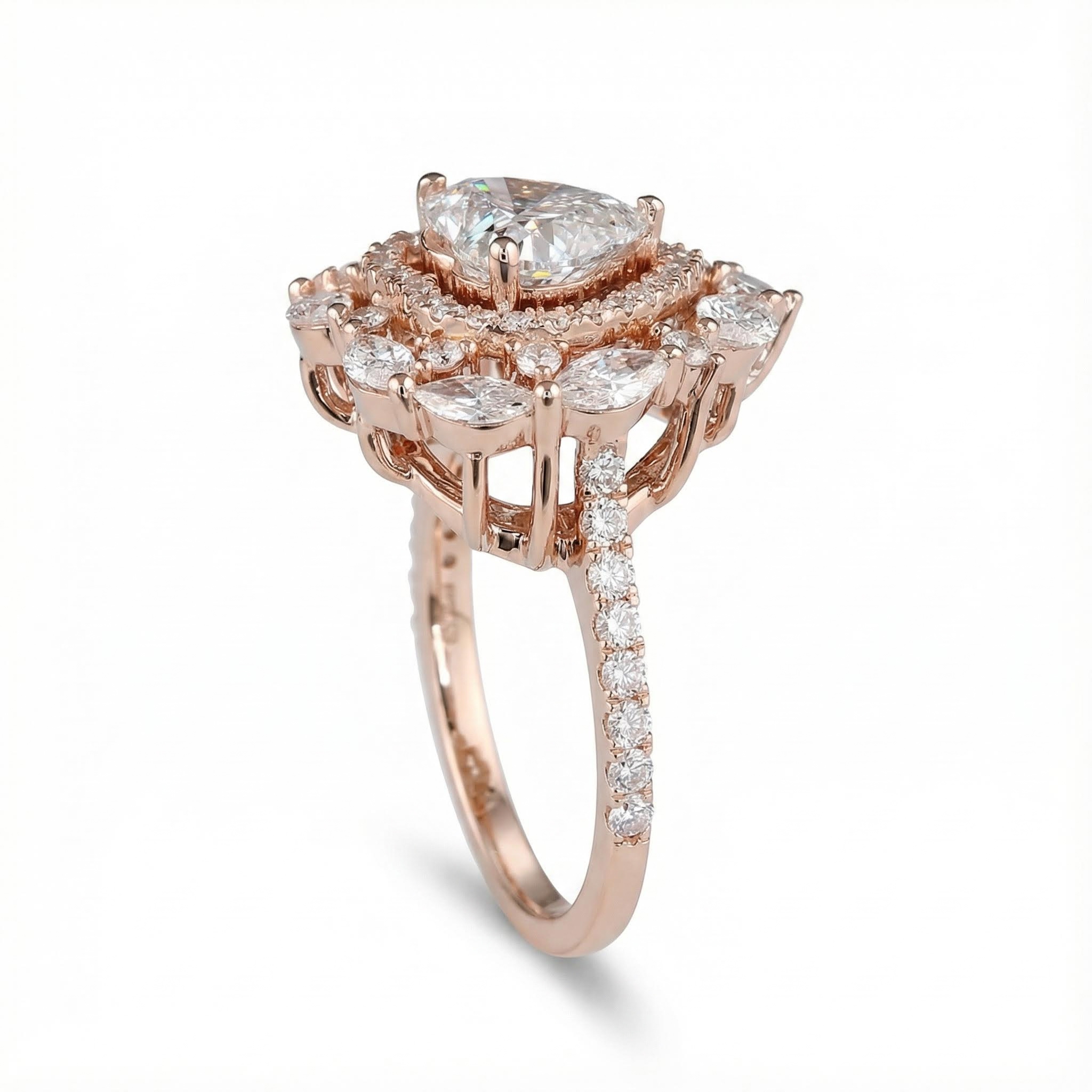 Heart Shaped VVS Moissanite Halo  Engagement Ring