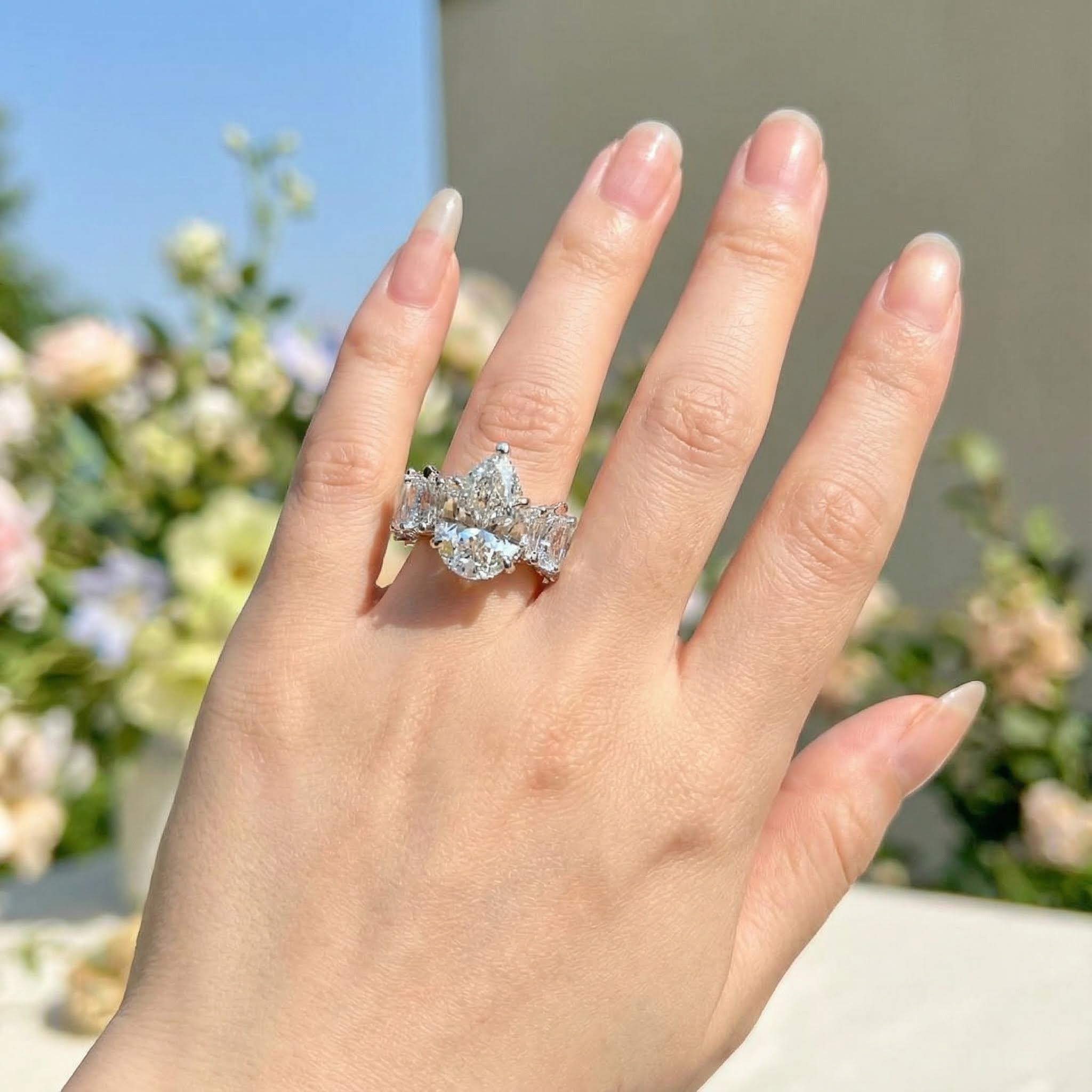 6 CT Pear Cut VVS Moissanite Wide Band Teardrop Engagement Ring 6 CT Pear Cut VVS Moissanite Wide Band Teardrop Engagement Ring