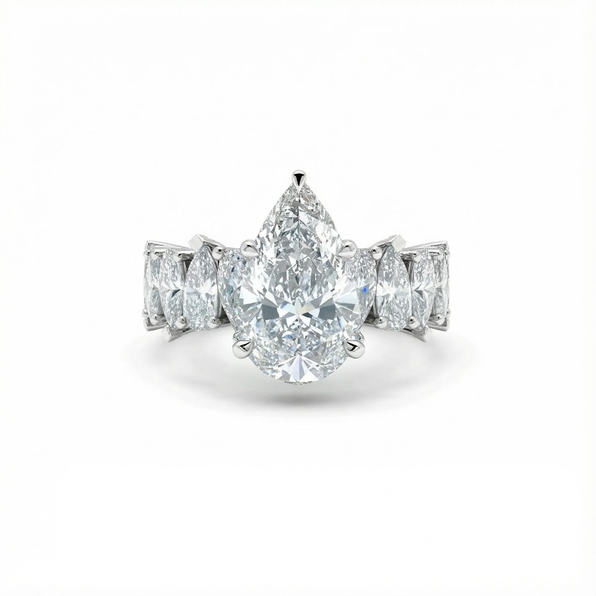 6 CT Pear Cut VVS Moissanite Wide Band Teardrop Engagement Ring 6 CT Pear Cut VVS Moissanite Wide Band Teardrop Engagement Ring