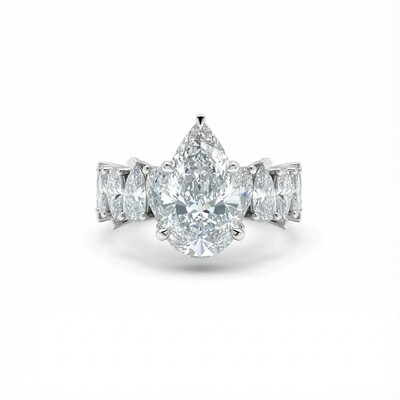 6 CT Pear Cut VVS Moissanite Wide Band Teardrop Engagement Ring