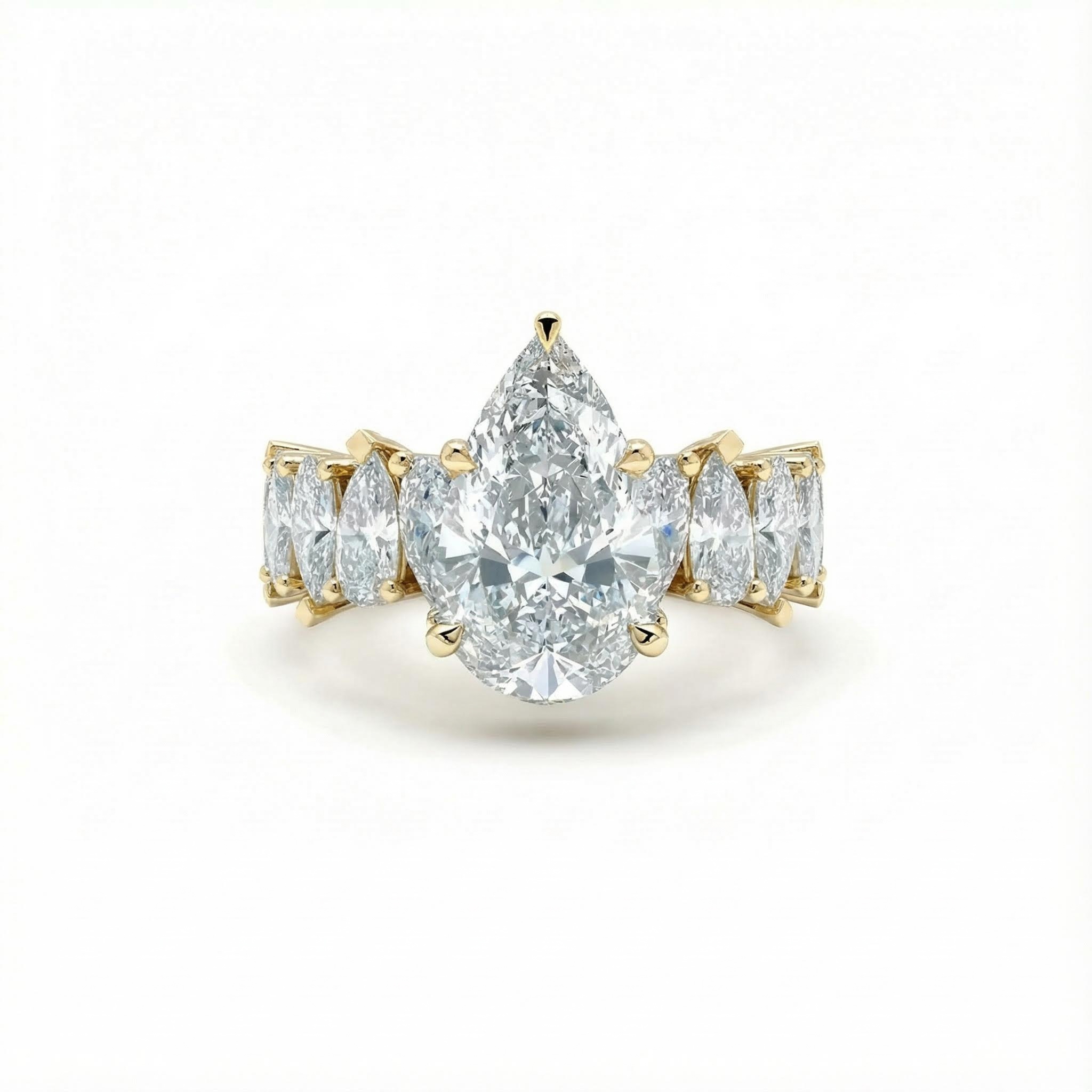 6 CT Pear Cut VVS Moissanite Wide Band Teardrop Engagement Ring 6 CT Pear Cut VVS Moissanite Wide Band Teardrop Engagement Ring