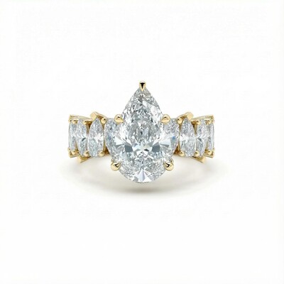 6 CT Pear Cut VVS Moissanite Wide Band Teardrop Engagement Ring