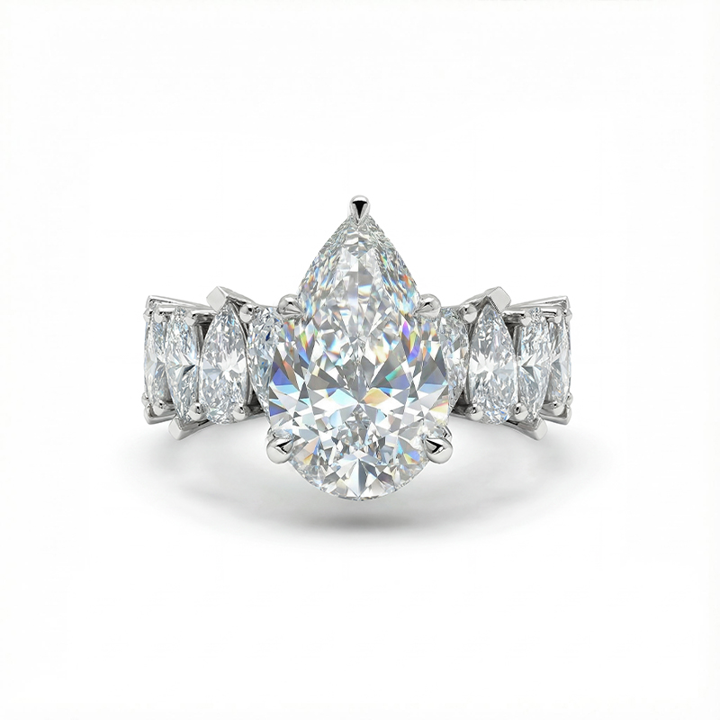 18.96ct TCW Pear Cut VVS Moissanite Wide Band Teardrop Engagement Ring