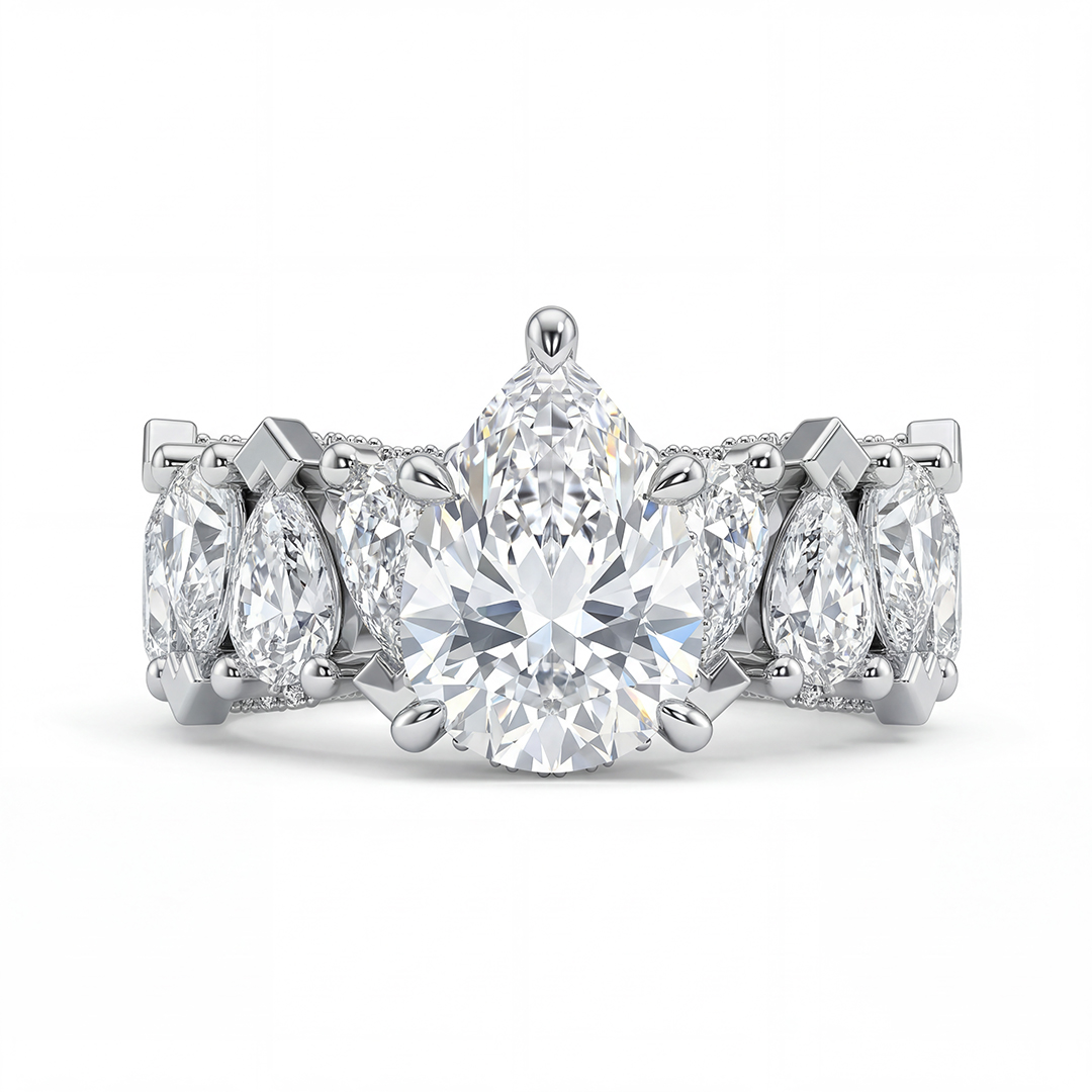 18.96ct. tw. Pear Cut VVS Moissanite Wide Band Teardrop Engagement Ring