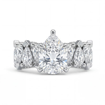 18.96ct. tw. Pear Cut VVS Moissanite Wide Band Teardrop Engagement Ring