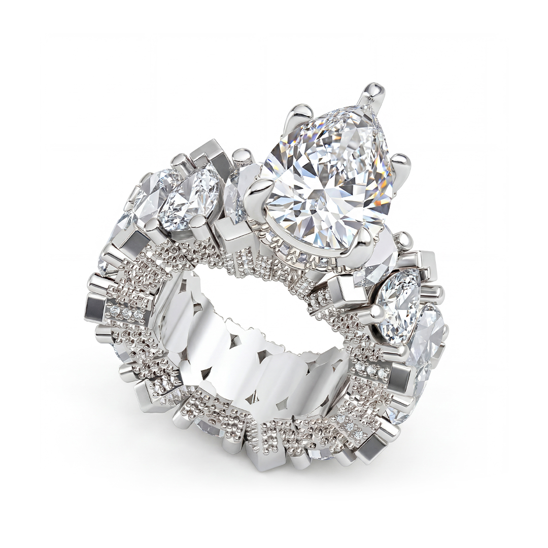 18.96ct. tw. Pear Cut VVS Moissanite Wide Band Teardrop Engagement Ring