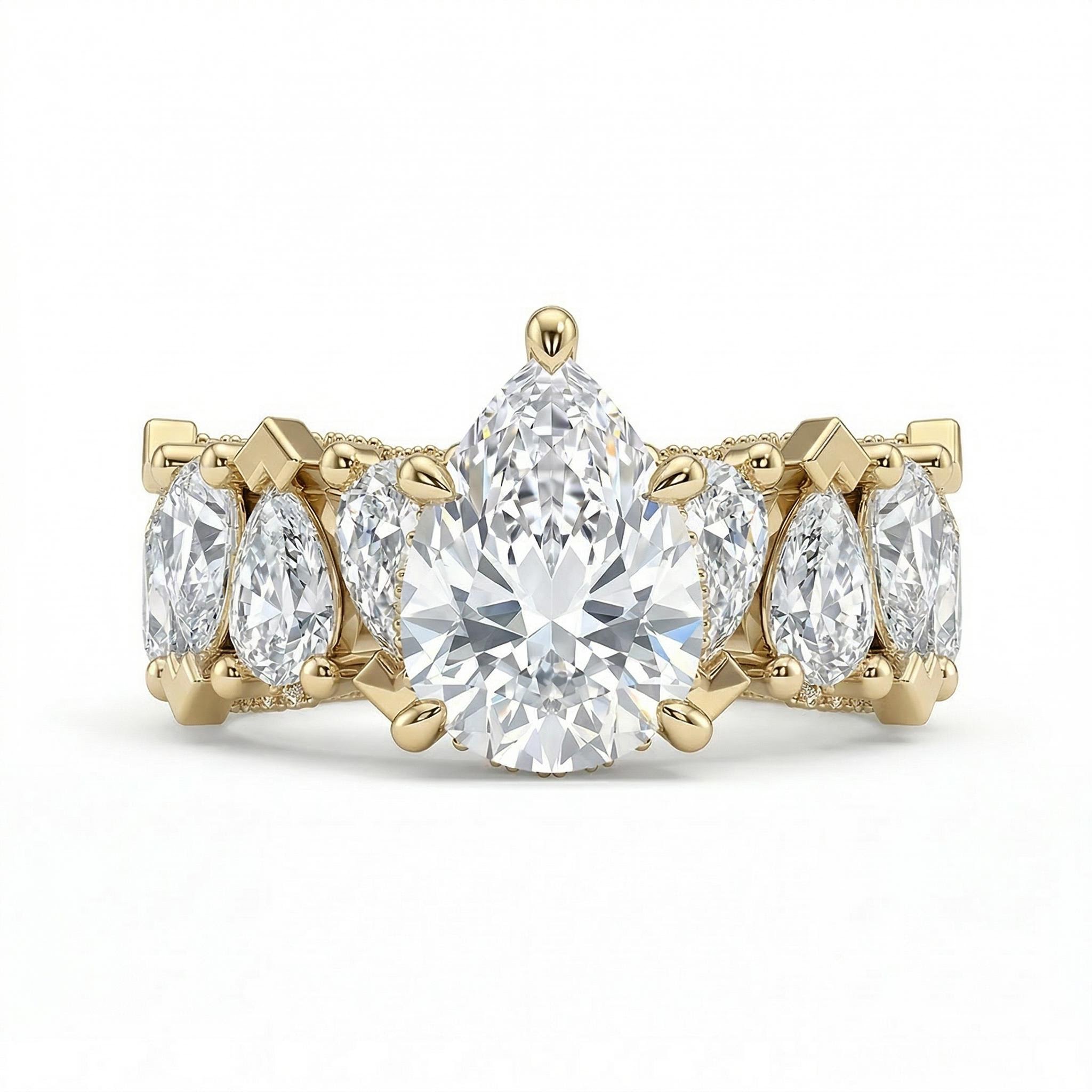 18.96ct. tw. Pear Cut VVS Moissanite Wide Band Teardrop Engagement Ring