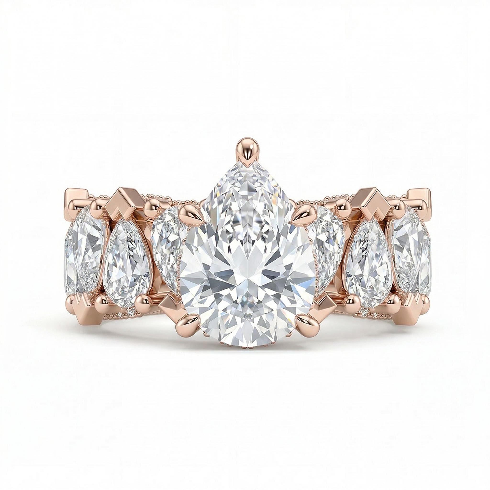 18.96ct. tw. Pear Cut VVS Moissanite Wide Band Teardrop Engagement Ring