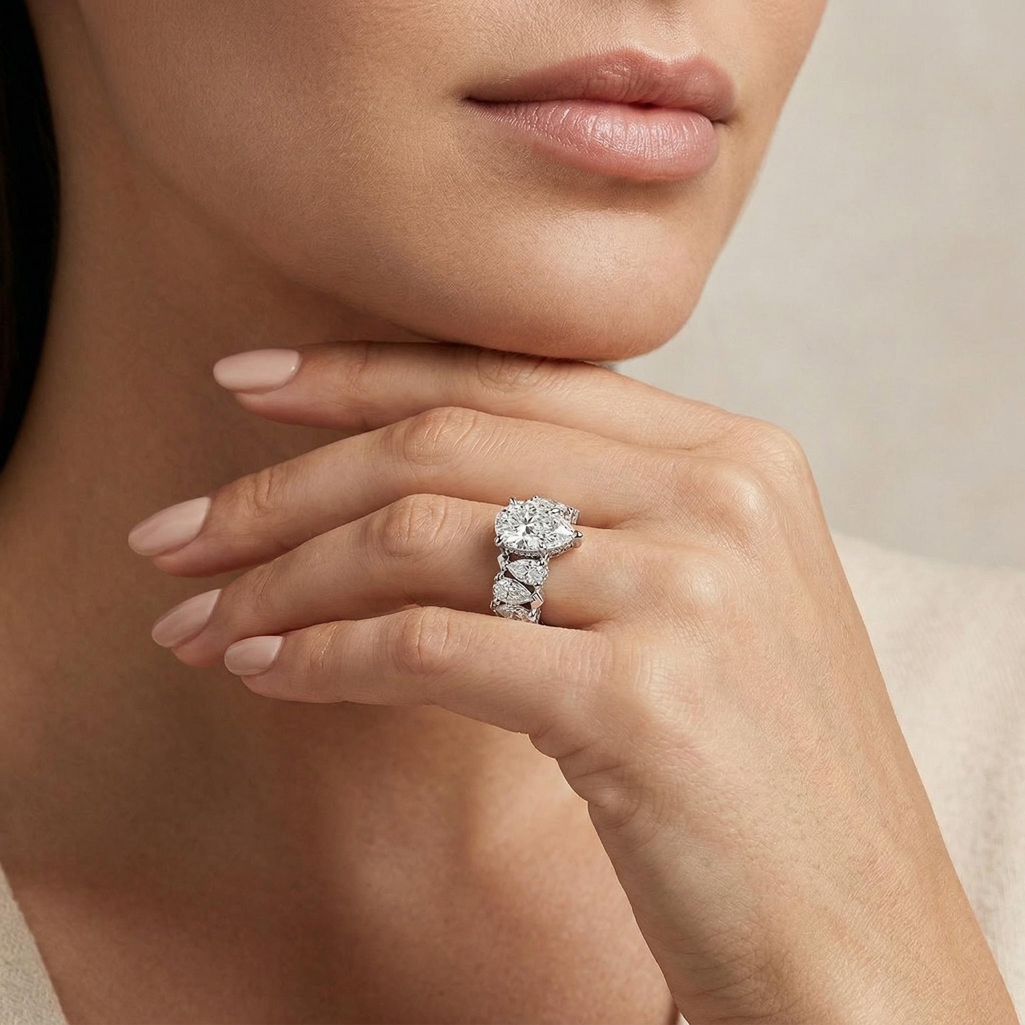 18.96ct. tw. Pear Cut VVS Moissanite Wide Band Teardrop Engagement Ring