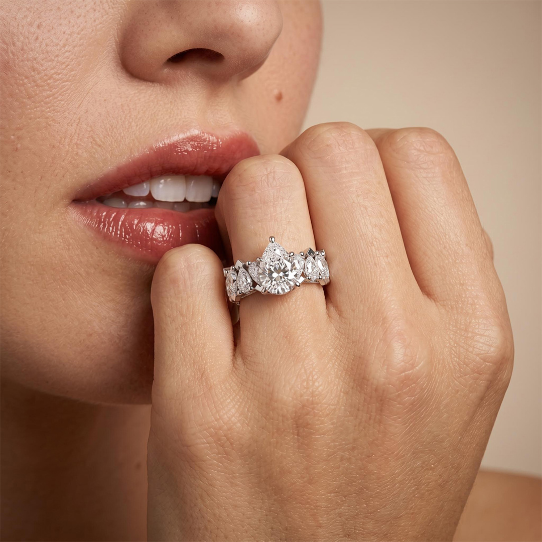 18.96ct. tw. Pear Cut VVS Moissanite Wide Band Teardrop Engagement Ring