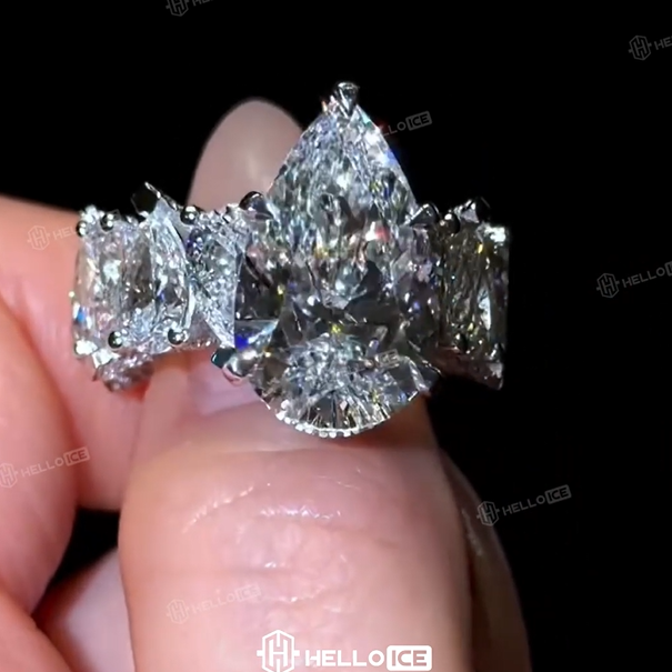 18.96ct. tw. Pear Cut VVS Moissanite Wide Band Teardrop Engagement Ring