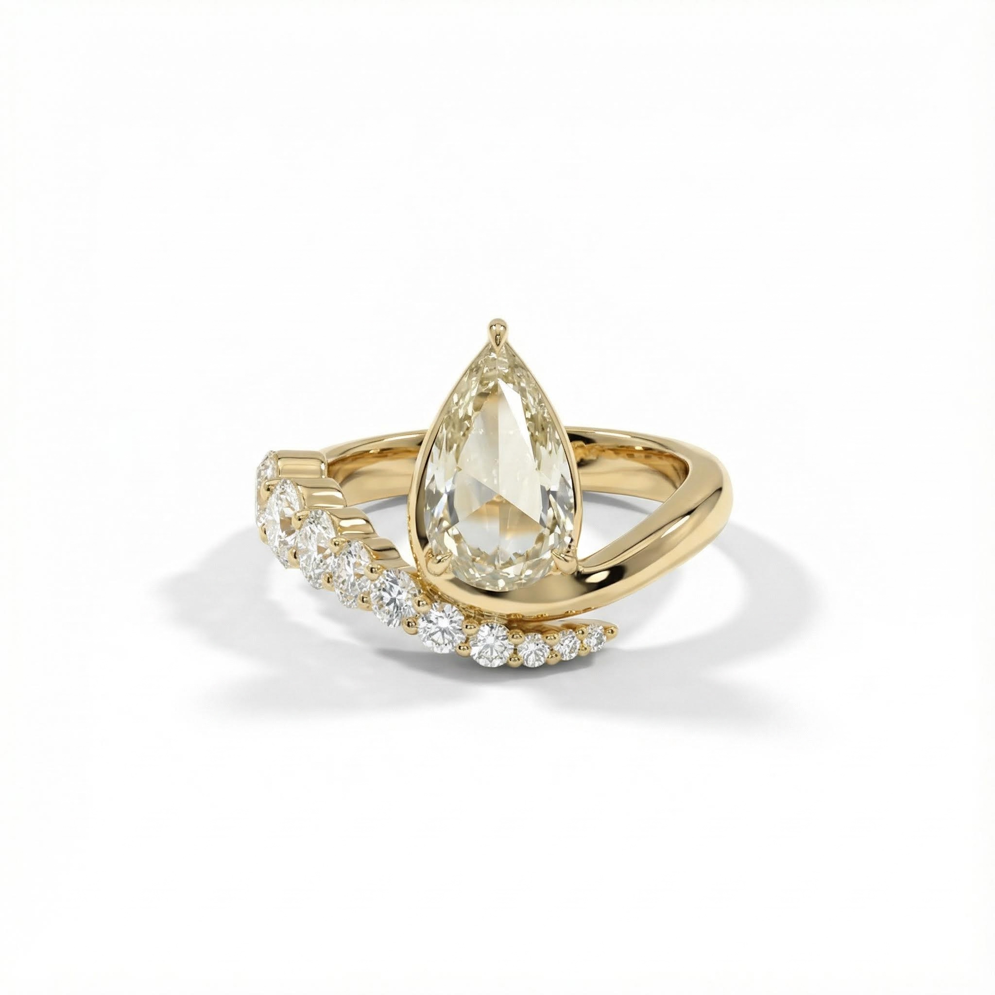 S925 Silver Pear Diamond Curved Style Engagement Ring