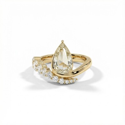 S925 Silver Pear Diamond Curved Style Engagement Ring