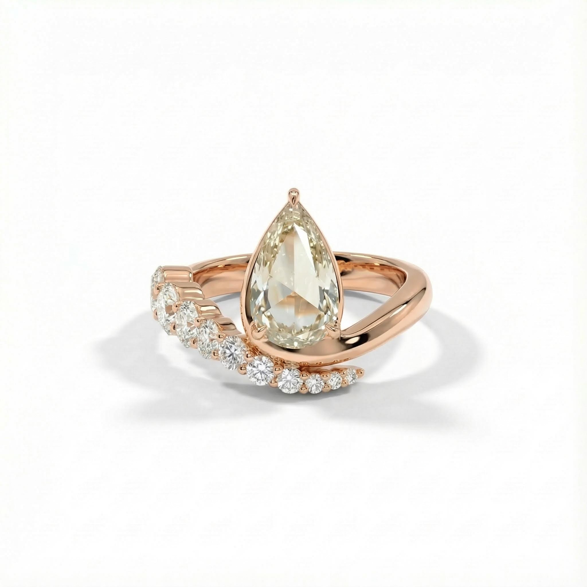 S925 Silver Pear Diamond Curved Style Engagement Ring