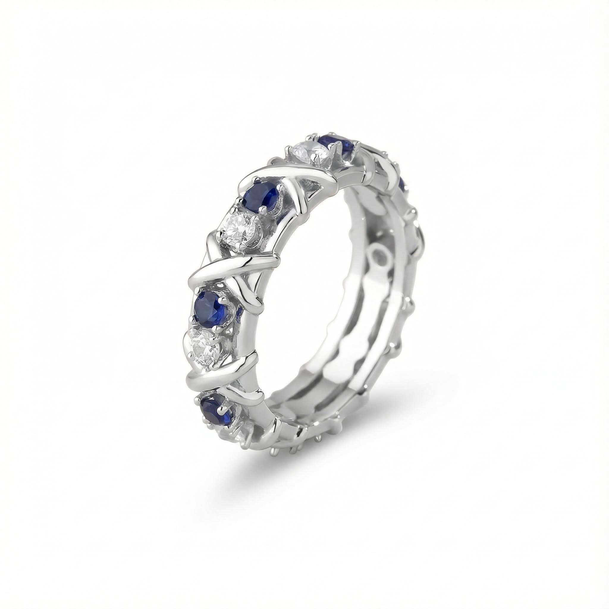 S925 Silver Two-tone Criss Cross Wedding Band