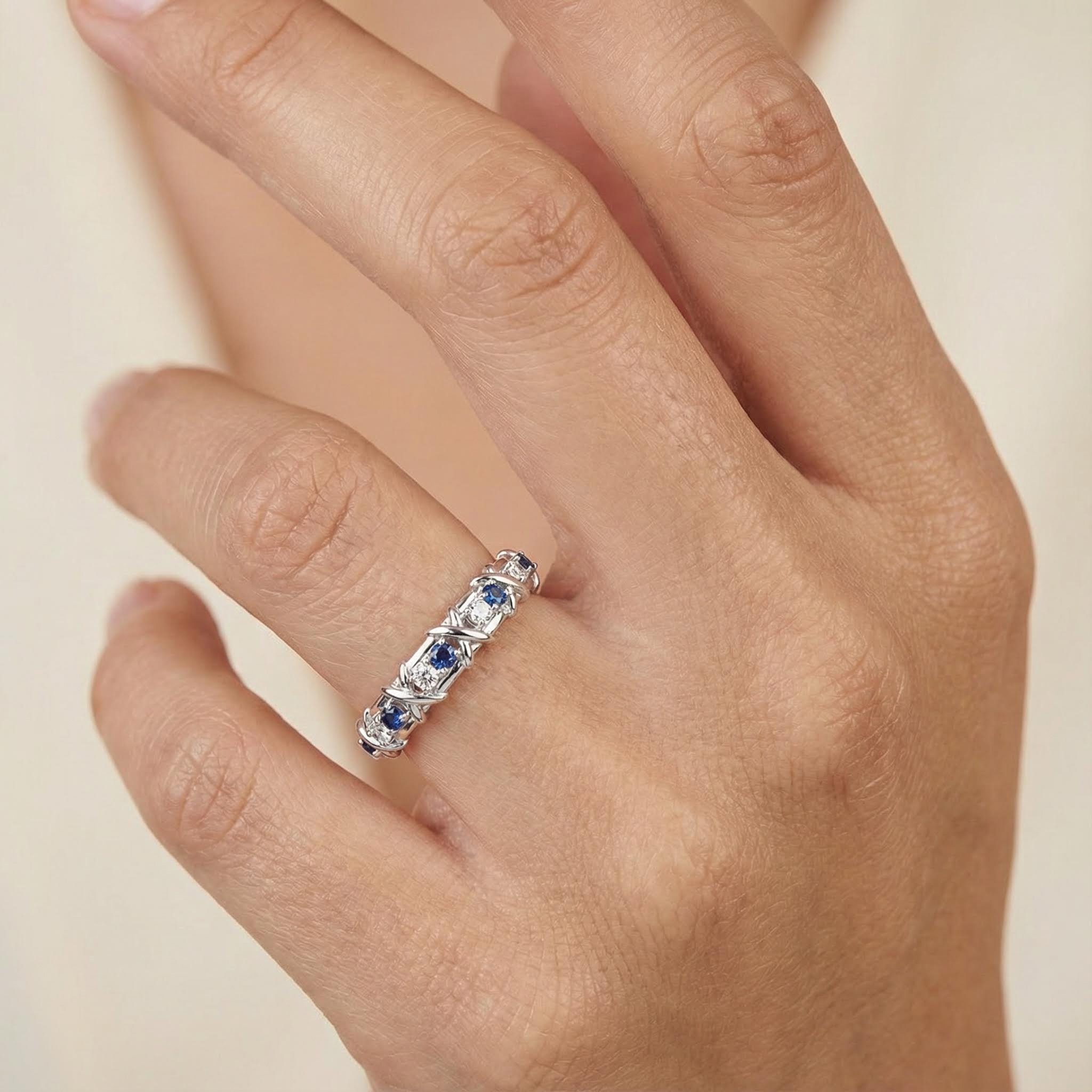 S925 Silver Two-tone Criss Cross Wedding Band