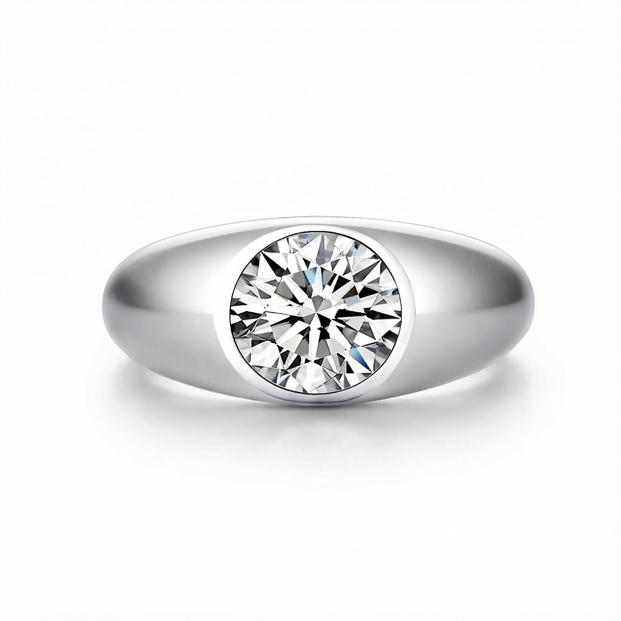 S925 Silver Round Diamond Bezel Set Ring