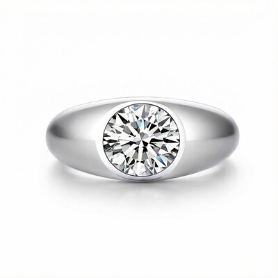 S925 Silver Round Diamond Bezel Set Ring